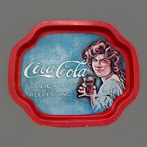 VTG Coca Cola Delicious Refreshing Serving Tray Young Girl Tin Red Metal... - $10.44