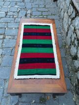 Minimalist table runner, antique wool table throw lace decorated, hanmdade  - $30.00