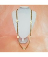 Vintage Long Gold Tone Station Chain White Enamel Flowers Necklace - £14.91 GBP