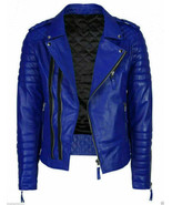 Men&#39;s Leather Jacket Royal Blue Genuine Leather  - €111,31 EUR+