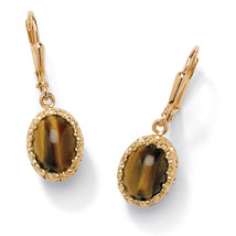 PalmBeach Jewelry Genuine Tiger&#39;s Eye Cabochon Earrings Yellow Gold-Plated - £27.24 GBP