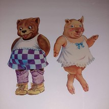 Rare Vtg 1950 Animal Paper Dolls To Dress - Saalfield #2598 Bear &amp; Pig 10&quot; Only - £7.91 GBP