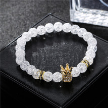New Fashion Imperial MiPave Cubic Zircon Crown Charm Bracelet Men Women&#39;s White  - £10.80 GBP
