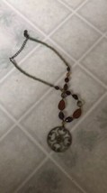 Cookie Lee Bronze Medallion Necklace Purple and Gold Accent Beads 18&quot; - $14.28