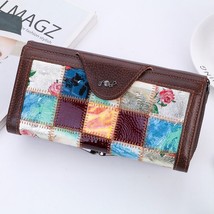 Women&#39;s Leather Clutch Bag Leather Stitching Long Wallet Mobile Phone Wallet Lea - £31.28 GBP