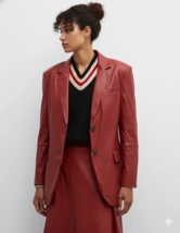 Blazer rosso fatto a mano da ufficio donna pelle formale due bottoni ver... - $223.47 CAD+