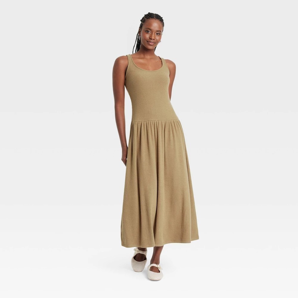 Universal Thread Women&#39;s Drop Waist Knit Midi Slip Dress MEDIUM Brown Ri... - $28.99