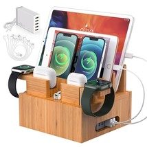 Bamboo Charging Station Organizer For Multiple Devices (Included 5 Port Usb Char - £80.33 GBP