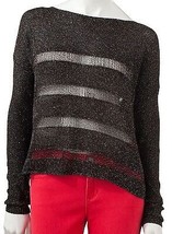 Rock &amp; Republic Womens Sequin Striped Black Crop Sweater S/M - £23.90 GBP