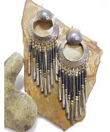 Southwest Sterling Silver Black Beaded Dangle Earrings - $23.70