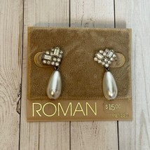 ROMAN Vintage Faux Pearl Crystal Cluster Teardrop Pierced Earrings Wedding - £12.01 GBP