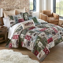 New Donna Sharp Montana Forest Wildlife Rustic Lodge Quilted King 3-Pc Quilt Set - £62.78 GBP