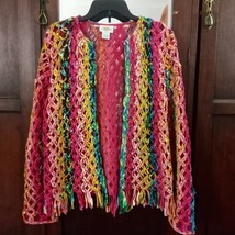 Sandy Starkman Jacket Vintage Colorful Fringe Cropped Cotton Macrame Pri... - $94.99