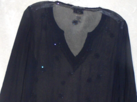 Vtg April Cornell Womens Small S Beaded Embroidered Sheer Blouse LS Dressy Black - £8.24 GBP