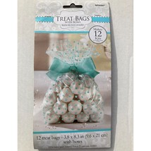 Amscan Treat Bags With Bows 12 Kits 3.8 x 8.3 In Blue Polka Dot Gift Pac... - £5.43 GBP