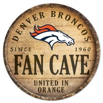 Denver Broncos Sign Wood 14 Inch Round Barrel Top Design - $43.99