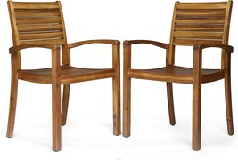 Christopher Knight Home Watts Outdoor Acacia Wood Dining Chairs, Teak, Set of 2 - £135.72 GBP