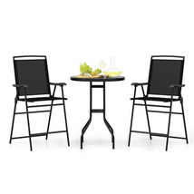 3 Pieces Outdoor Bar Stool Set with DPC Tabletop and Umbrella Hole for P... - $207.25