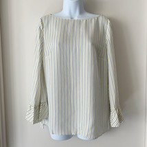 Massimo Dutti Striped Shirt Blouse Long Bell Sleeve Boat Neck Size 8 Yellow Blue - £15.13 GBP