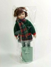 Ice Skater Porcelain Doll Childhood Dreams Skating Party Girl Red Green Skirt - £7.18 GBP