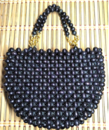 Jana Wood Black/Brown Bead  SM  7.5&quot; x 5.5&quot; Handbag Made in Japan Dress ... - €15,59 EUR