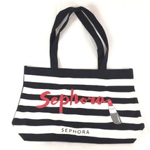 Sephora Stripe Tote Bag Small Black White Lipstick Graphic Reusable - £8.68 GBP