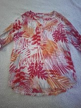 Emily Daniels Pink  Floral Blouse Size Large 3/4 Roll Up Sleeve - €10,37 EUR