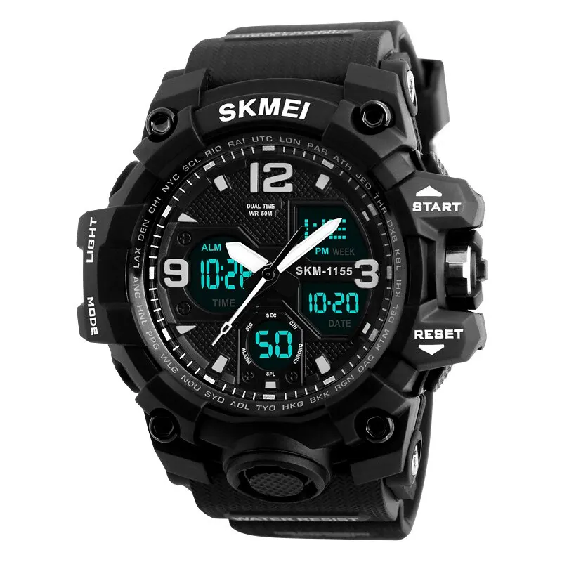  shockproof sports watches mens 5bar waterproof 2 time chrono digital wristwatches male thumb200