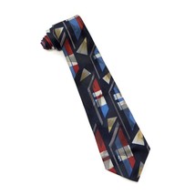 Town Craft Men&#39;s Neck Tie Blue Red Geometric Design 100% Polyester - $12.84