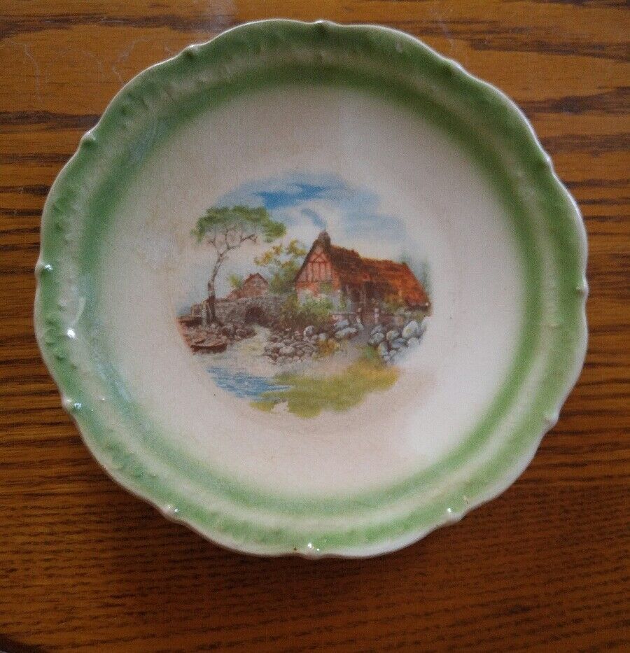 015 Vintage 7 inch Sandwich Plate Dutch House River Scene Green Edge Ger... - $7.99