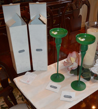 * J G Durand Cezanne 1 Pair of 11 3/4&quot; Candle Holder Green Glass Made France NIB - £22.88 GBP