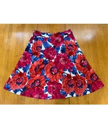 Talbots Bright Red Orange Floral Side Pockets Zip Midi Summer Skirt, Size M - £32.61 GBP