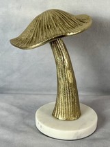 Mushroom In Forage Gold Brass Metal Marble Mushroom Statue Sculpture Decor - £43.07 GBP