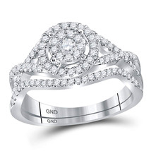 14kt White Gold Diamond Cluster Bridal Wedding Engagement Ring Band Set 1/2 Ctw - £638.56 GBP
