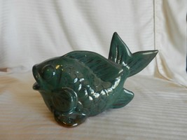 Green Ceramic Fish Figurine With Open Mouth, Sits on Shelf, 4.75&quot; Tall - £32.07 GBP