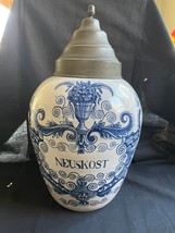 Antique 18th Siècle Delft 3 Klokken Tabac Pot Avec Métal Housse Neuskost - $865.01
