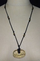 Vintage Asian Medallion Black Cord Gold Tone Necklace - £15.15 GBP