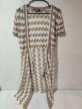 Say What Sz Medium Crochet Open Front Cardigan Chevron Beige Natural Sca... - £13.50 GBP