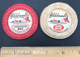 Lot of 2 VTG Hildebrandt&#39;s Dairy Raw Milk Bottle Caps 2.25&quot; Dia Pittsburg KS - £12.57 GBP
