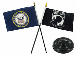 Navy Emblem W/ Pow Mia Prisoner Of War Flag 4&quot;X6&quot; Desk Set Table Black Base - £15.95 GBP