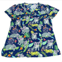 GT Scrub Top Shirt Nurse Vet Shirt S Small Navy Blue Koala Bear Floral - £15.97 GBP