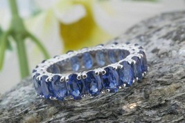 6.00Ct Oval Cut  Blue Sapphire Beautiful Wedding Band 14KT White Gold Over - £80.41 GBP