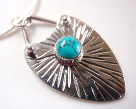 Turquoise Leaf Style Accents 925 Sterling Silver Necklace Corona Sun Jewelry - £14.46 GBP