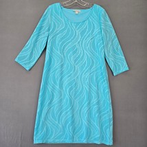 Dana Buchman Dress Blue Aqua Stretch Midi Preppy Lace 3/4 Sleeves Womens Size M - $12.60