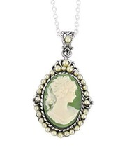 Sterling Silver &quot;Blythe&quot; Resin Cameo and Pearlized Beads Frame Pendant Necklace, - £31.96 GBP