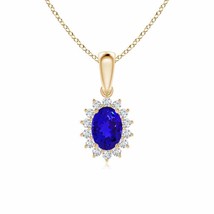 Authenticity Guarantee 
Oval Tanzanite Pendant with Floral Diamond Halo in 14... - £846.35 GBP