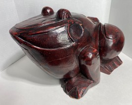 Large Vintage Hand Carved Toad Frog Statue w/ Hidden Compartment 18x12x11&quot; Japan - £312.86 GBP