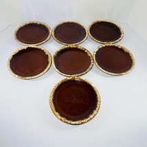 Hull Pottery Brown Drip Glaze Oven Proof Bread Dessert Plates 6.75&quot; Set of 7 - £29.61 GBP