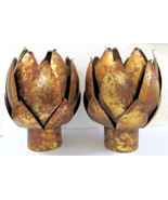 Pair Mid-Century Mod Brass and Distressed Copper Lotus Blossom Candle Ho... - $246.51