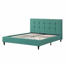 Solid Wood Queen Tufted Turquoise Upholstered Juteno Bed - $774.45 CAD